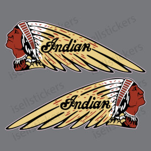 Indian Motorcycle Chief War Bonnet Gas Tank Bike Sticker Emblem Decals Left and Right Pair Tan