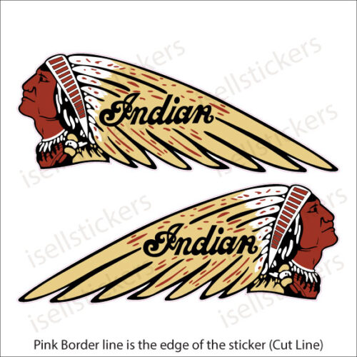 Indian Motorcycle Chief War Bonnet Gas Tank Bike Sticker Emblem Decals Left and Right Pair Tan