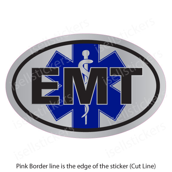 EMS-10012 Reflective EMT EMS Star of Life Euro Emergency Caduceus Bumper Sticker Window Decal