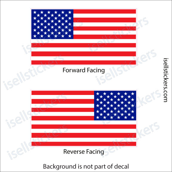 Forward-facing U.S. flag decal: blue field of stars in the top-left with red and white stripes