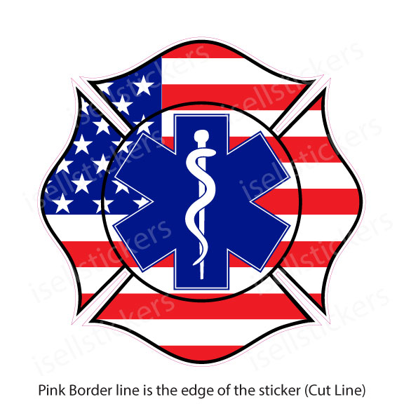 Maltese Cross Star of Life USA Flag Fire Rescue Bumper Sticker Decal ...
