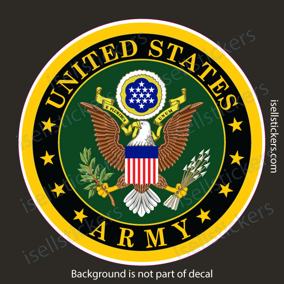 Circular seal of the United States Army featuring an eagle with a shield, motto E Pluribus Unum, and a starry outer ring.