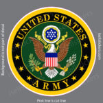 Circular seal of the United States Army featuring a bald eagle with shield, olive branches and arrows, surrounded by a black ring with 'UNITED STATES ARMY' in gold.