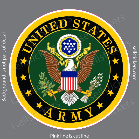 Circular seal of the United States Army featuring a bald eagle with shield, olive branches and arrows, surrounded by a black ring with 'UNITED STATES ARMY' in gold.