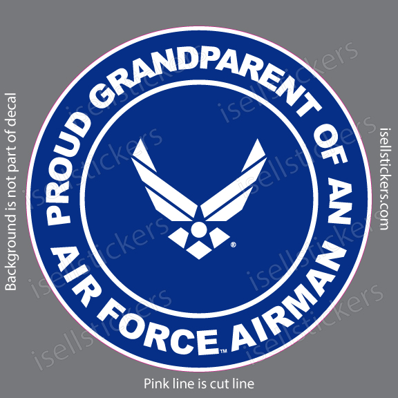 Proud Grandparent of an Air Force Airman Military USAF Bumper Sticker Window Decal Blue