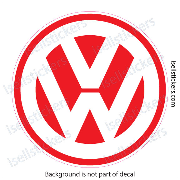 Red circular Volkswagen logo decal on a white background (note: background not part of decal).