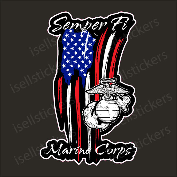 Vinyl Decal Sticker of Distressed Flag United States 3-18 multicolor USMC Marine Corps Flag Veteran