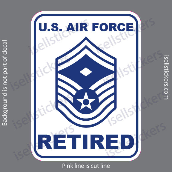 Air Force Retired Senior Master Sergeant with Diamond E8 Rank Bumper Sticker Window Decal