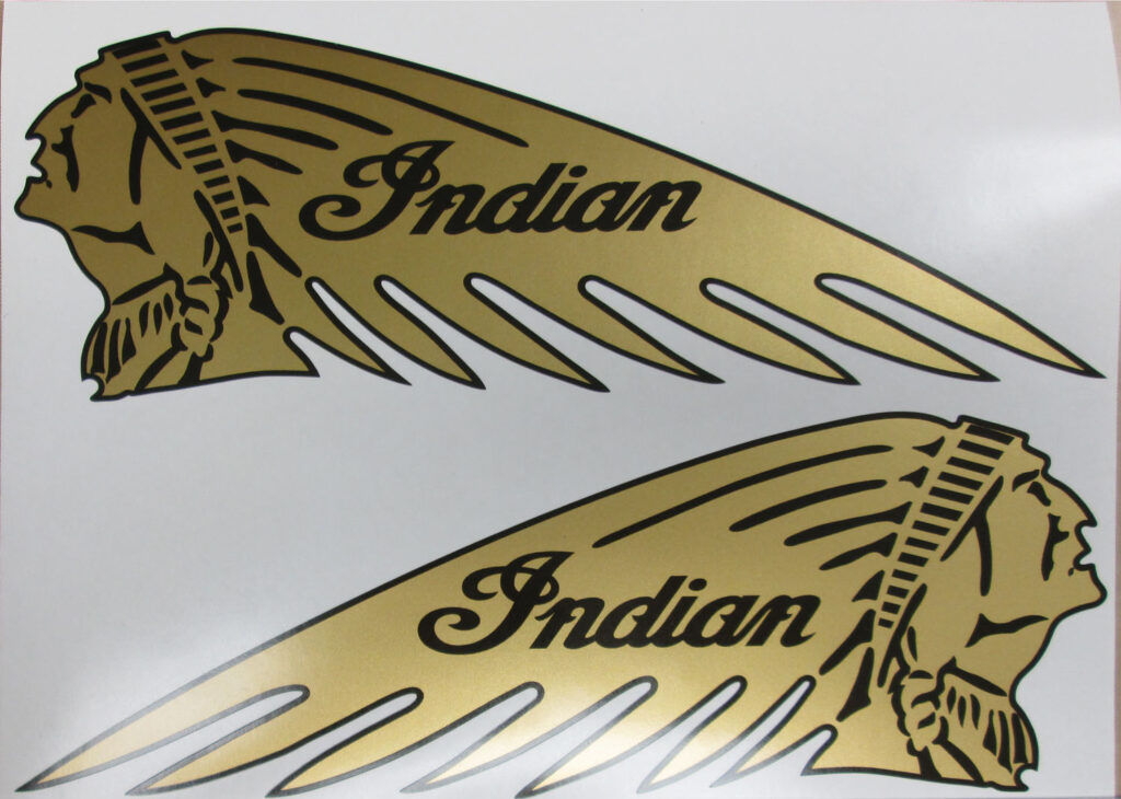 Indian Motorcycle Gas Tank Gold Metallic Bumper Sticker Window Decal 11