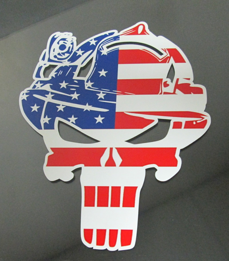 Punisher Skull Usa Flag Firefighter Window Decal Bumper Sticker