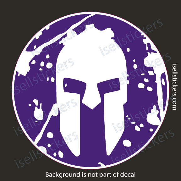 Purple circular decal featuring a white Spartan helmet silhouette.