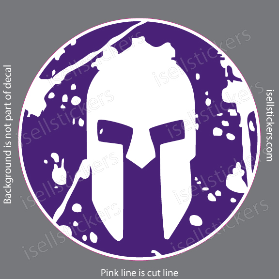Circular purple decal featuring a white Spartan helmet silhouette.