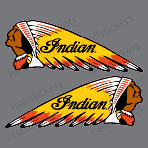Indian Motorcycle Chief War Bonnet Gas Tank Bike Sticker Emblem Decals Left and Right Pair Red Yellow