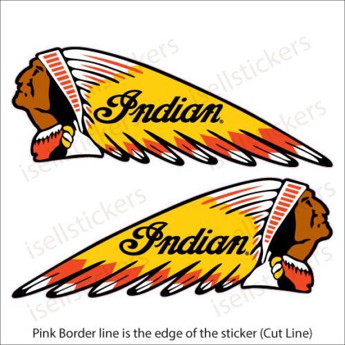 Indian Motorcycle Chief War Bonnet Gas Tank Bike Sticker Emblem Decals Left and Right Pair Red Yellow
