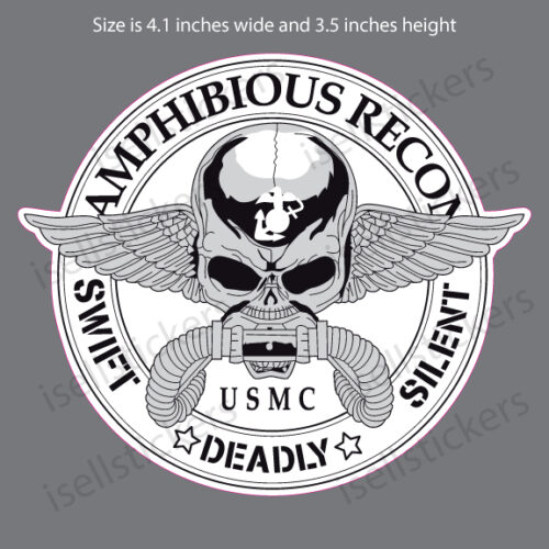 USMC Marine Corps Amphibious Force Recon Skull Bumper Sticker Window ...