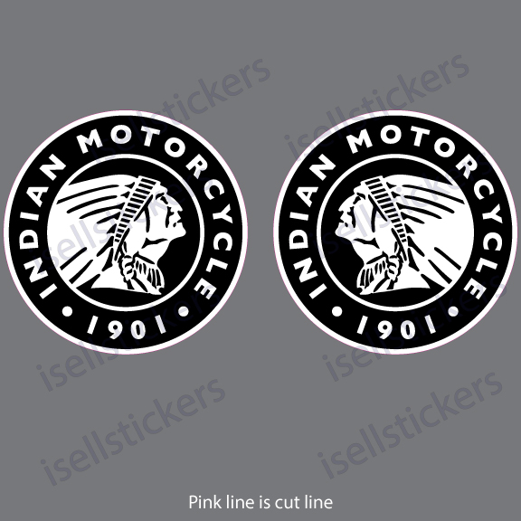 Two circular Indian Motorcycle logos side by side on a gray background, featuring the Native American head and 'INDIAN MOTORCYCLE 1901' text.