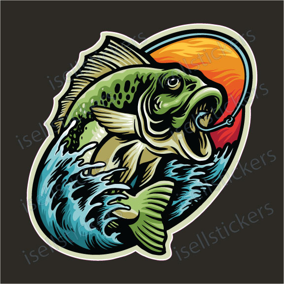 Bass Fish Fishing Line Hook Water Outdoor Vinyl Bumper Sticker