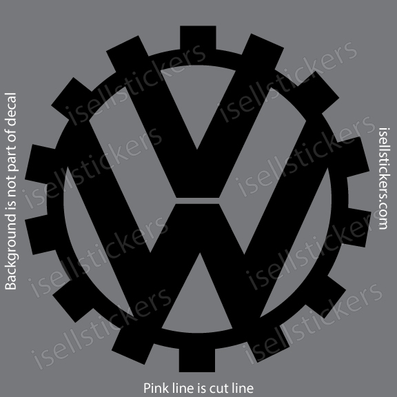 Black Volkswagen emblem inside a gear-like circle on a gray background.