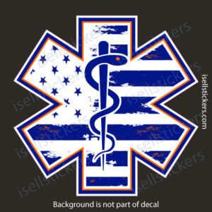 EMS EMT Star of Life Rod of Asclepius Emergency Medical Services Distressed Window Decal Sticker Orange - Image 3