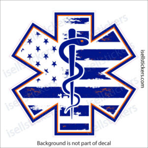 EMS EMT Star of Life Rod of Asclepius Emergency Medical Services Distressed Window Decal Sticker Orange - Image 2