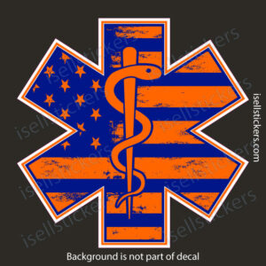 EMS EMT Star of Life Rod of Asclepius Emergency Medical Services Distressed Window Decal Sticker Orange - Image 3