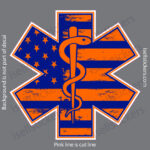 EMS EMT Star of Life Rod of Asclepius Emergency Medical Services Distressed Window Decal Sticker Orange