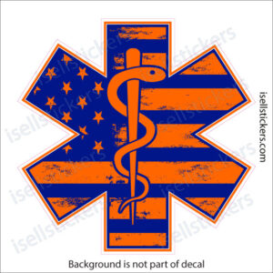 EMS EMT Star of Life Rod of Asclepius Emergency Medical Services Distressed Window Decal Sticker Orange - Image 2