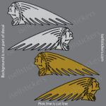 Decorative pattern of four stylized Native American feather headdresses arranged diagonally on a gray background.