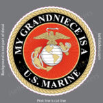 Circular decal of a U.S. Marine seal with a rope edge, red center featuring a globe and eagle, and a black ring with white text.